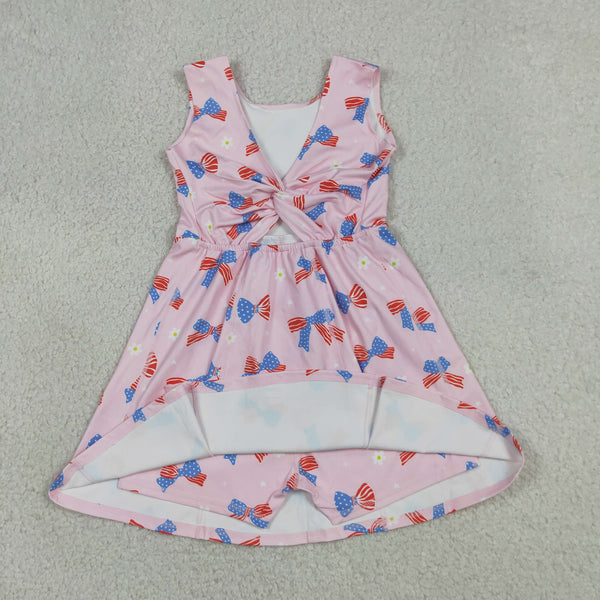 GSD3748 RTS toddler clothes bows girl 4th of July yoga summer dress atheletic dress