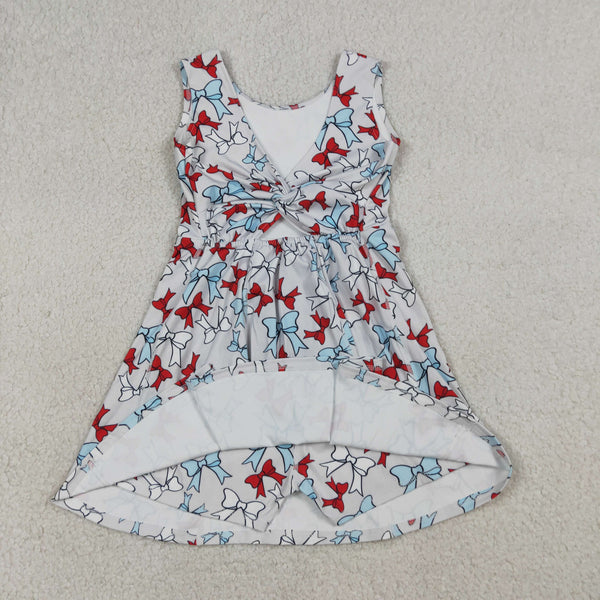 GSD3752 RTS  toddler clothes bows print girl 4th of July yoga summer dress sports dress