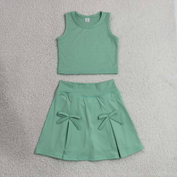 GSD3760 RTS toddler clothes green girl yoga summer dress sports clothing