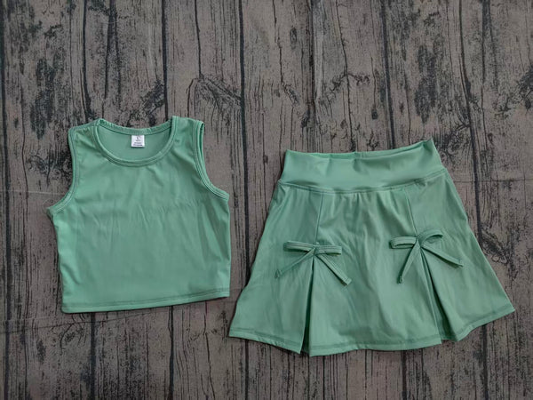 GSD3760 pre-order toddler clothes green color print girl yoga summer dress-real pic 2026.4.6