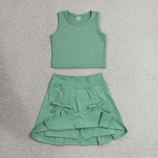 GSD3760 RTS toddler clothes green girl yoga summer dress sports clothing
