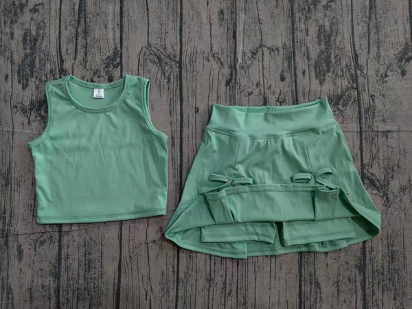 GSD3760 pre-order toddler clothes green color print girl yoga summer dress-real pic 2026.4.6