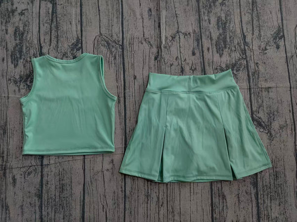 GSD3760 pre-order toddler clothes green color print girl yoga summer dress-real pic 2026.4.6