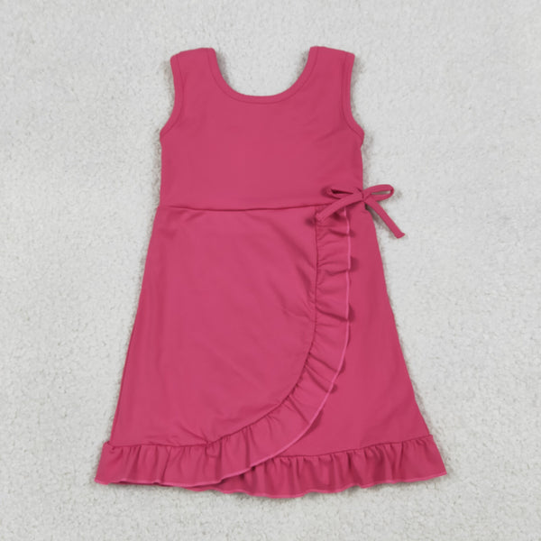 GSD3766 RTS toddler clothes hot pink atheletic dress girl yoga summer dress