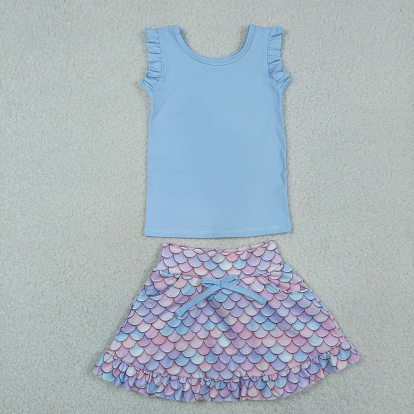RTS GSD3775 toddler clothes fish scales  girl yoga summer dress sports dresses