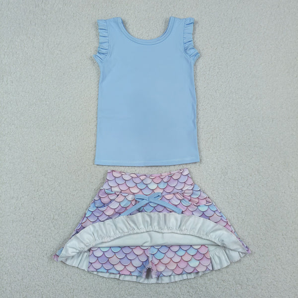 RTS GSD3775 toddler clothes fish scales  girl yoga summer dress sports dresses