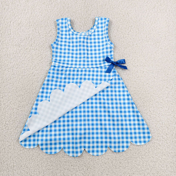 GSD3778 RTS toddler clothes blue  gingham girl yoga summer dress sports clothing