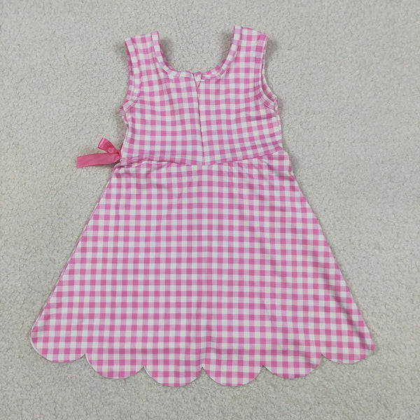 RTS GSD3779 toddler clothes pink plaid girl sports yoga summer dress