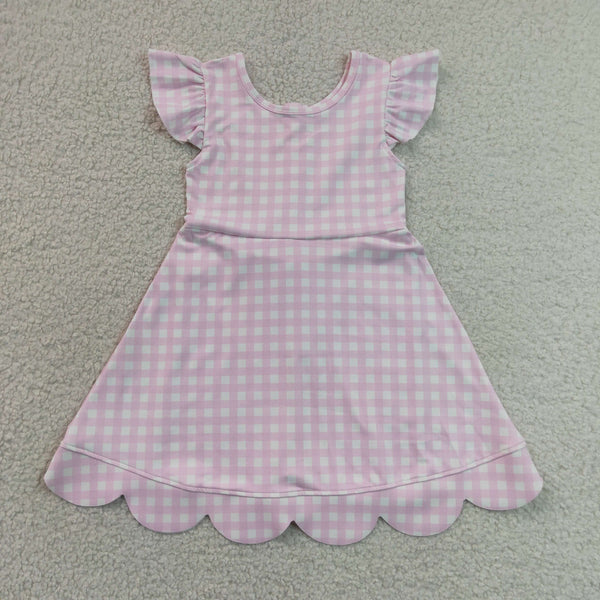 GSD3796 RTS toddler clothes pink gingham girl yoga summer dress sports clothing