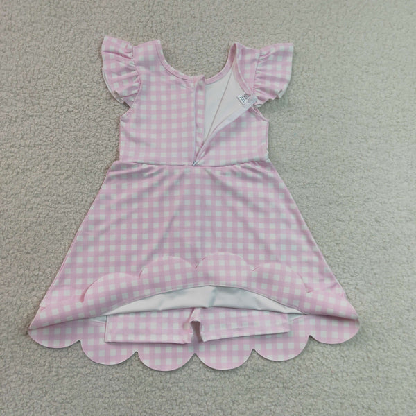 GSD3796 RTS toddler clothes pink gingham girl yoga summer dress sports clothing
