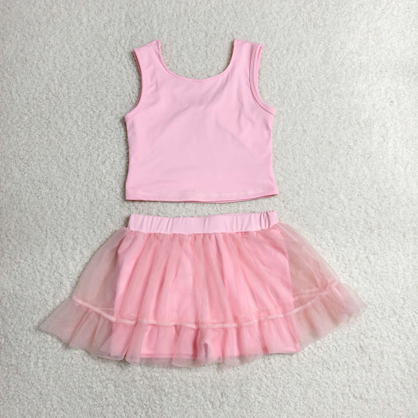 GSD3806 RTS toddler clothes pink  girl yoga summer dress sports clothing