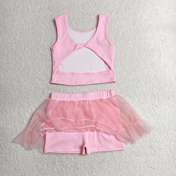 GSD3806 RTS toddler clothes pink  girl yoga summer dress sports clothing