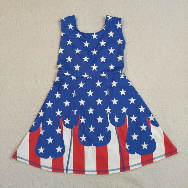 GSD3813 RTS  toddler clothes star  girl 4th of July yoga summer dress sports dress