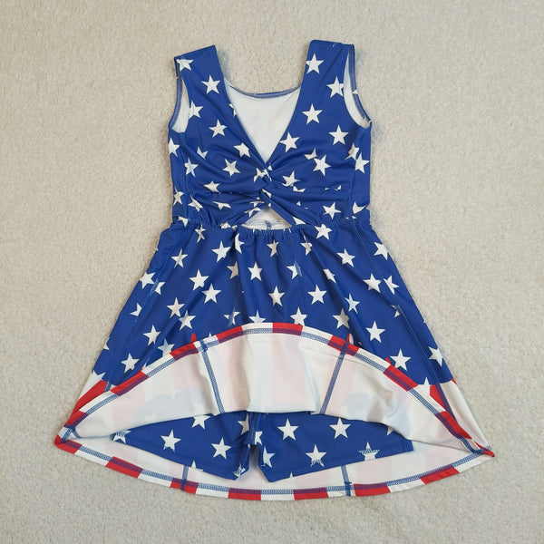 GSD3813 RTS  toddler clothes star  girl 4th of July yoga summer dress sports dress