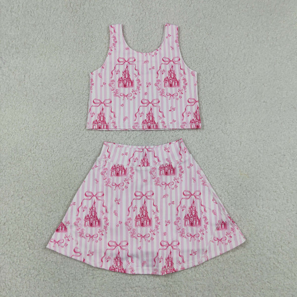 GSD3814 RTS toddler clothes castle print girl yoga summer set