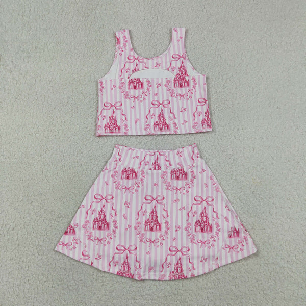 GSD3814 RTS toddler clothes castle print girl yoga summer set
