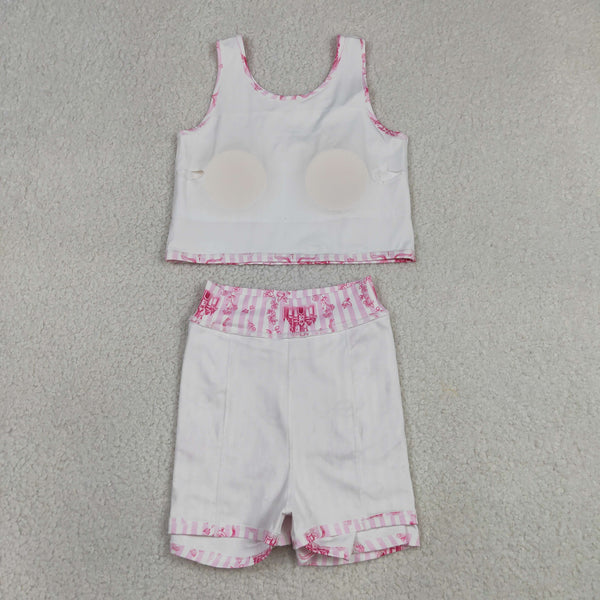 GSD3814 RTS toddler clothes castle print girl yoga summer set