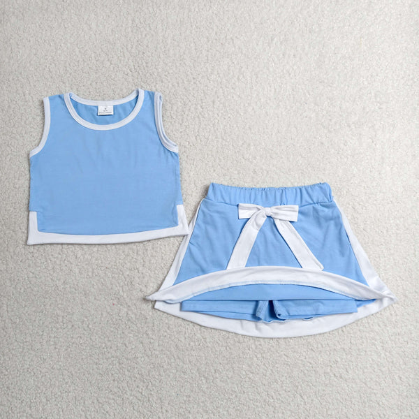 GSD3828   toddler clothes blue cotton girl summer dress set skirt set