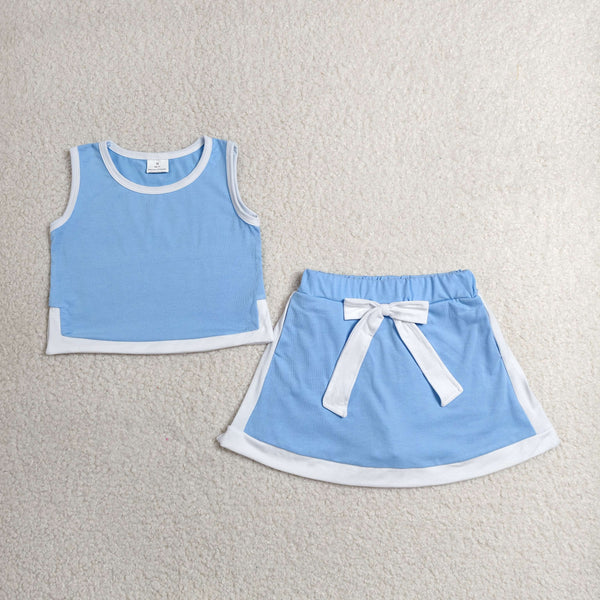 GSD3828   toddler clothes blue cotton girl summer dress set skirt set