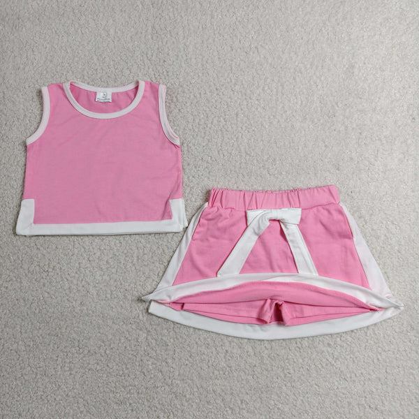 GSD3829 RTS toddler clothes pink cotton skirt outfit girl summer dress set