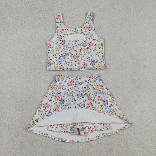 GSD3838 RTS  toddler clothes flower girl summer yoga set sports clothing set