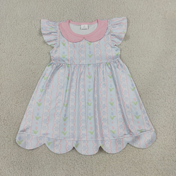 GSD3867 RTS kids girl clothes floral  kids girl summer dress scalloped dresses