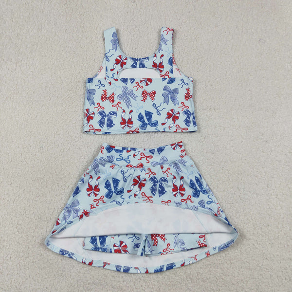 GSD3874 RTS toddler clothes bows print girl 4th of July yoga summer set