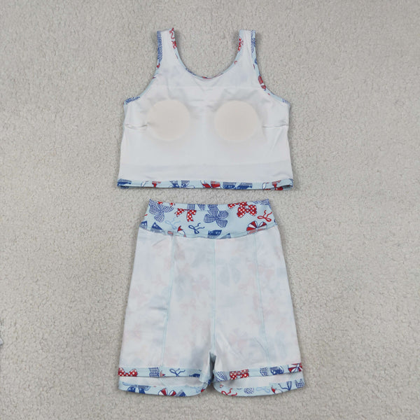 GSD3874 RTS toddler clothes bows print girl 4th of July yoga summer set