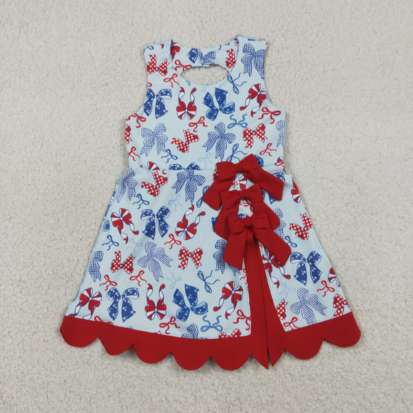 GSD3875 RTS toddler clothes bows print girl 4th of July yoga summer dress