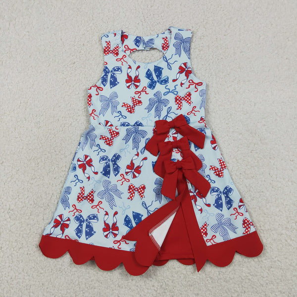 GSD3875 RTS toddler clothes bows print girl 4th of July yoga summer dress