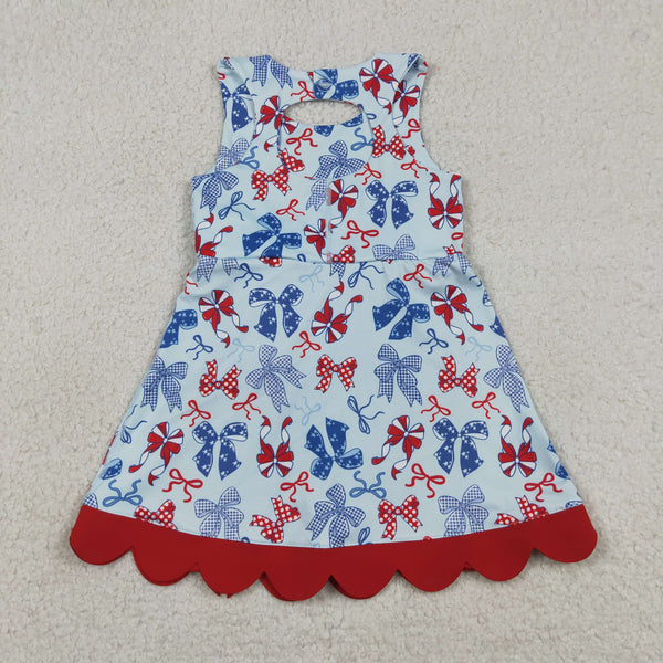 GSD3875 RTS toddler clothes bows print girl 4th of July yoga summer dress