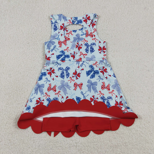 GSD3875 RTS toddler clothes bows print girl 4th of July yoga summer dress