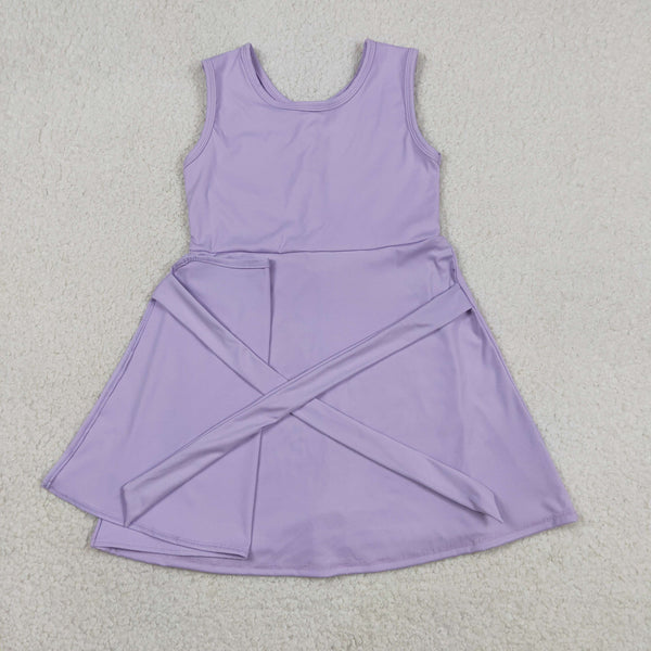 GSD3881 RTS toddler clothes purple girl yoga summer dress quick dry sports dress