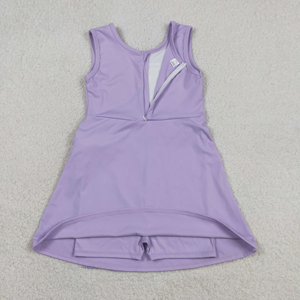 GSD3881 RTS toddler clothes purple girl yoga summer dress quick dry sports dress