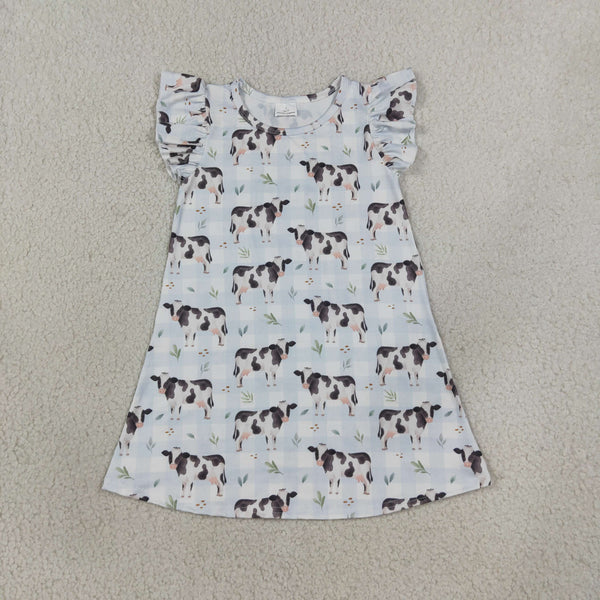 RTS GSD3895 baby girl clothes cow toddler girl flutter sleeve dress farm clothes