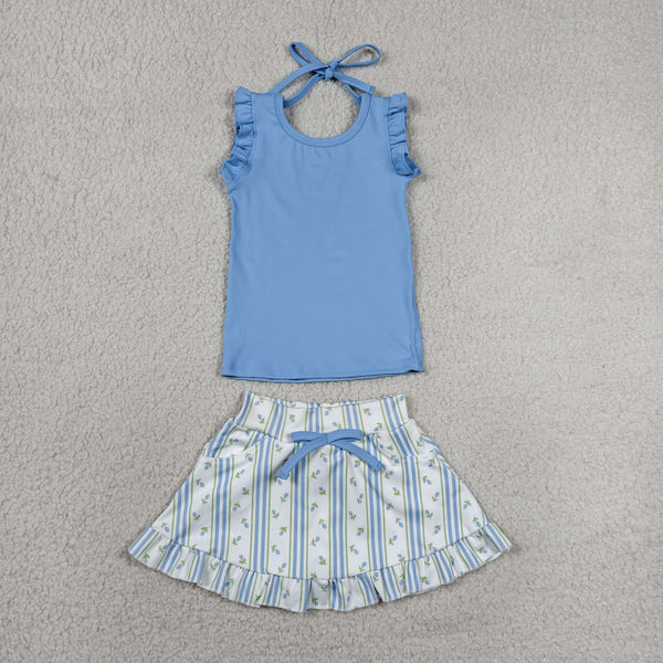 RTS GSD3906 toddler clothes blue floral girl summer yoga set sports clothing set