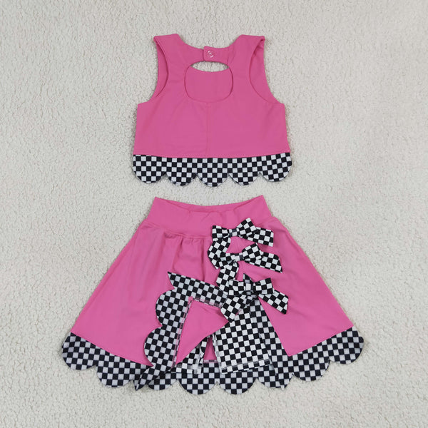 RTS GSD3926 toddler clothes bows plaid girl summer yoga set sports clothing set skirt set