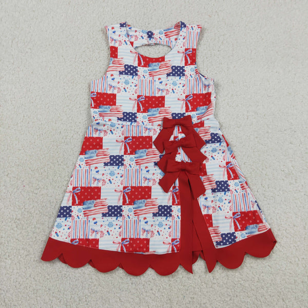 GSD3945 RTS toddler clothes flag bows girl 4th of July yoga summer dress sports dress