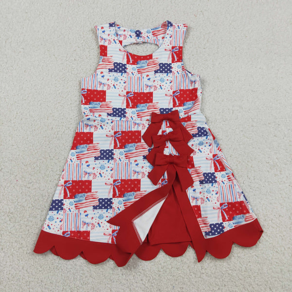 GSD3945 RTS toddler clothes flag bows girl 4th of July yoga summer dress sports dress