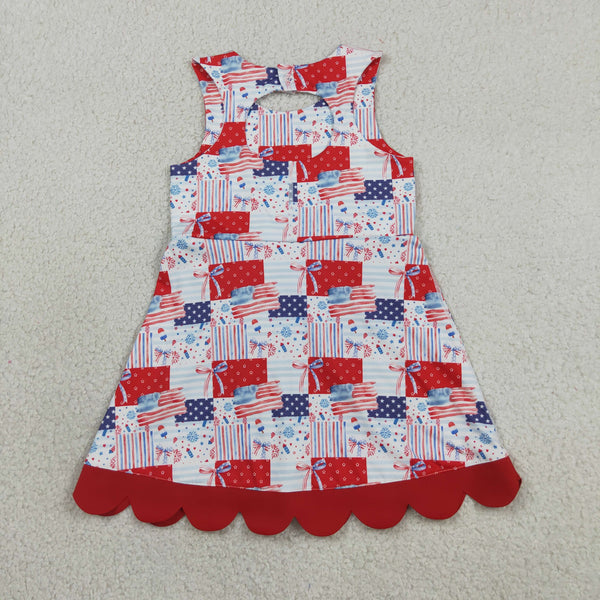 GSD3945 RTS toddler clothes flag bows girl 4th of July yoga summer dress sports dress