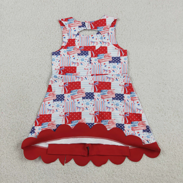 GSD3945 RTS toddler clothes flag bows girl 4th of July yoga summer dress sports dress