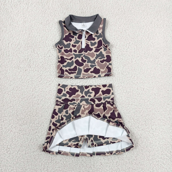 GSD3969 RTS toddler clothes camo girl summer yoga set sports clothing set