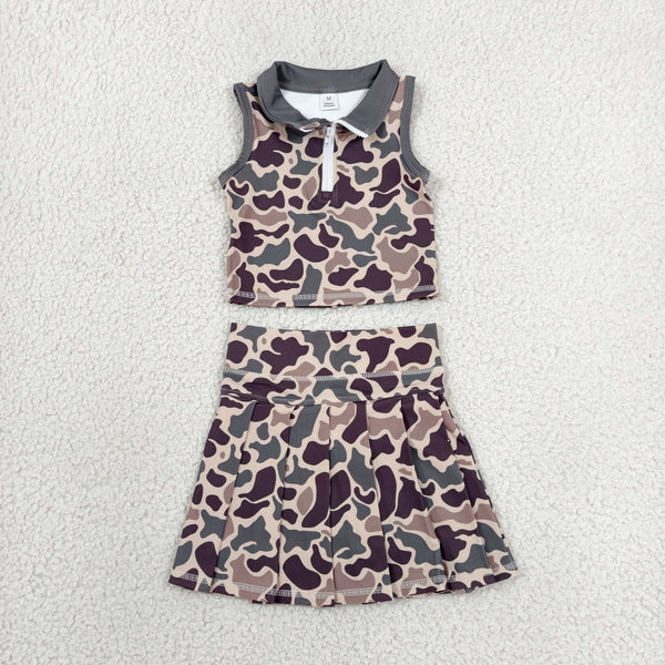 GSD3969 RTS toddler clothes camo girl summer yoga set sports clothing set