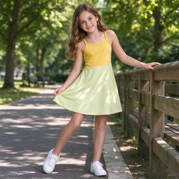 RTS GSD3982 toddler girl clothes solid sleeveless yoga dress sports dress
