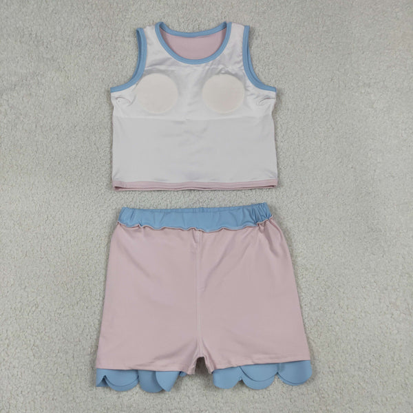 RTS GSD4010 toddler clothes pink blue girl summer yoga set kids girl atheletic dress outfit