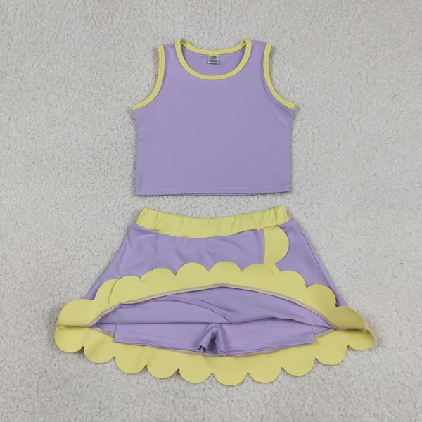 GSD4011 RTS toddler clothes purple girl summer yoga set atheletic outfit sports clothing set