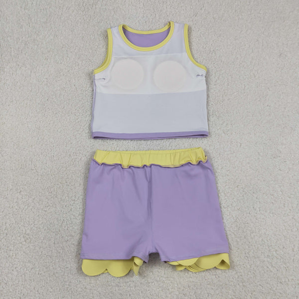 GSD4011 RTS toddler clothes purple girl summer yoga set atheletic outfit sports clothing set