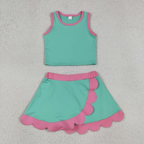 GSD4012 RTS toddler clothes green girl summer yoga set summer sports outfit