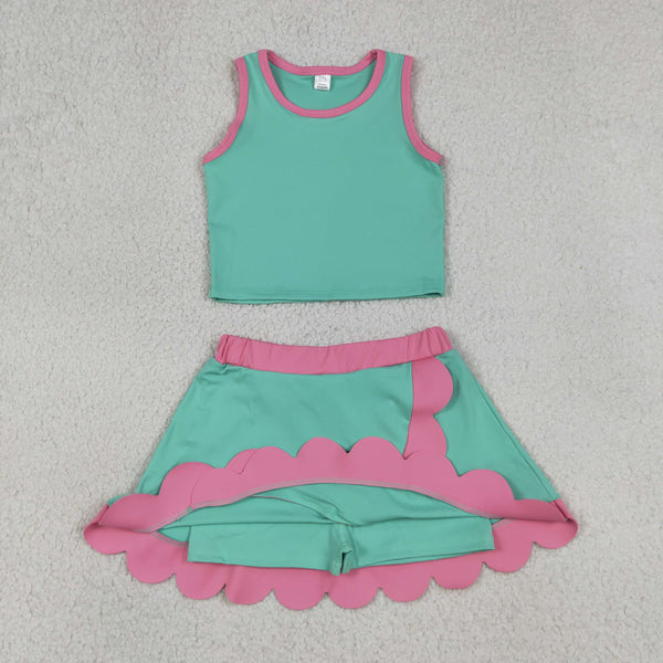 GSD4012 RTS toddler clothes green girl summer yoga set summer sports outfit