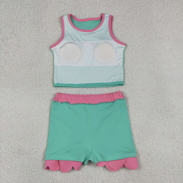GSD4012 RTS toddler clothes green girl summer yoga set summer sports outfit